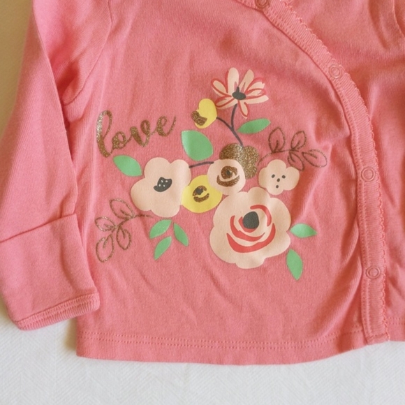 gerber 2-piece floral kimono long sleeve top with mitts & matching hat 3 months - Picture 3 of 7